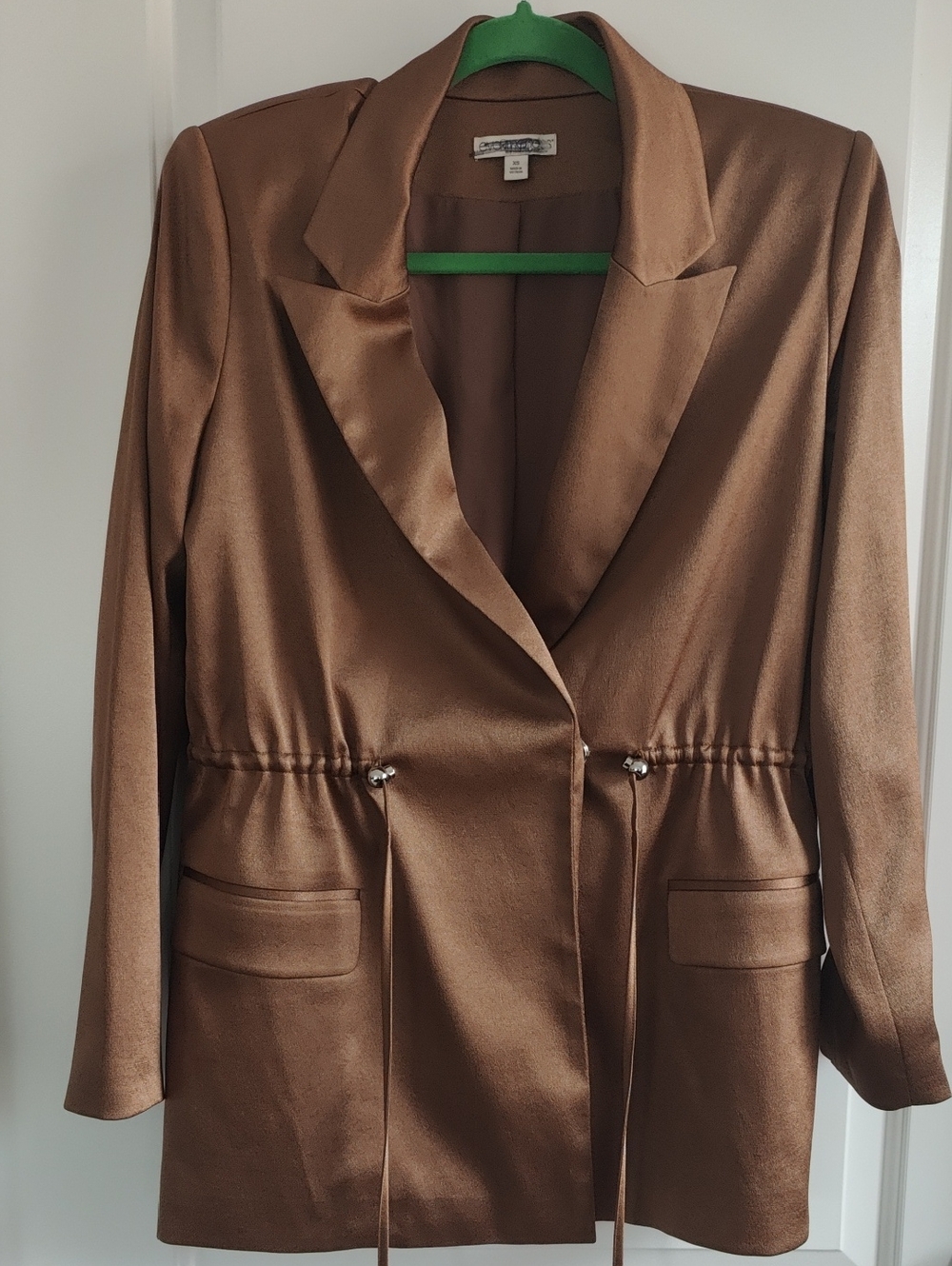 Evamendes Brown Satin-Finish Drawstring Blazer